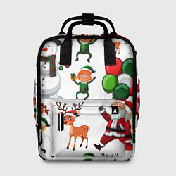 Рюкзак женский Зимний праздник - деды морозы гномы олени, цвет: 3D-принт