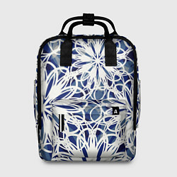 Женский рюкзак Стилизованные цветы абстракция синее-белый
