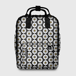 Рюкзак женский Белые ромашки на чёрном, цвет: 3D-принт