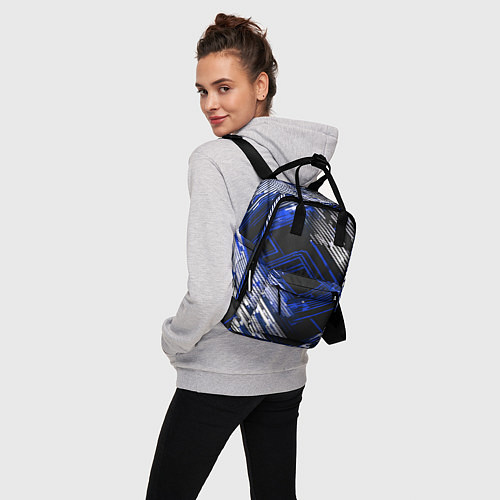 Женский рюкзак Киберпанк линии белые и синие / 3D-принт – фото 3