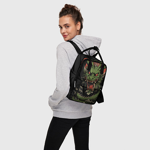 Женский рюкзак Зеленый дракон с открытой пастью / 3D-принт – фото 3