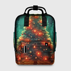 Рюкзак женский Новогодняя сияющая елка, цвет: 3D-принт
