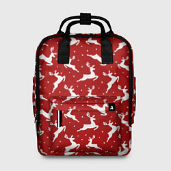 Рюкзак женский Красный паттерн с новогодними оленями, цвет: 3D-принт