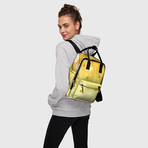 Женский рюкзак Снежинки и звезды на желтом / 3D-принт – фото 3