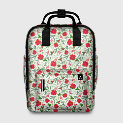 Рюкзак женский Красная пуансеттия с листьями, цвет: 3D-принт