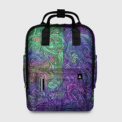 Женский рюкзак Вьющийся узор фиолетовый и зелёный
