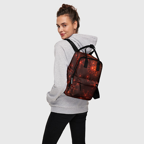 Женский рюкзак Абстрактные светящиеся красно оранжевые снежинки / 3D-принт – фото 3