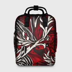 Рюкзак женский Красно белый узор на чёрном фоне, цвет: 3D-принт