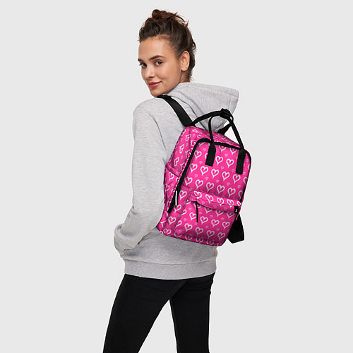 Женский рюкзак Сердечки паттерн насыщенный розовый / 3D-принт – фото 3