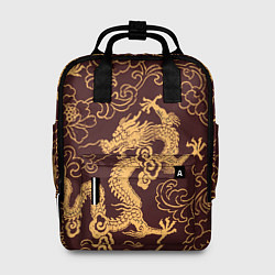 Рюкзак женский Черно-золотая гравюра дракона, цвет: 3D-принт