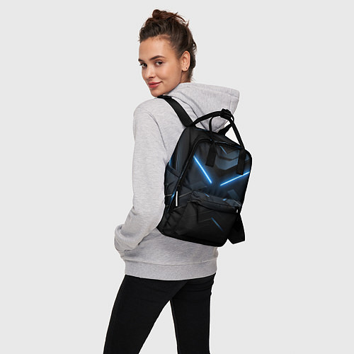 Женский рюкзак Синяя неоновая полоса на черном фоне / 3D-принт – фото 3