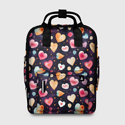 Рюкзак женский Паттерн с сердечками на Валентинов день, цвет: 3D-принт