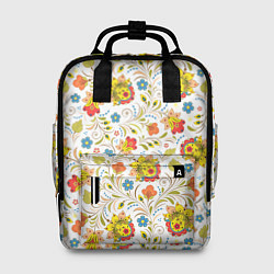 Женский рюкзак Хохломская роспись разноцветные цветы на белом фон