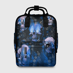 Женский рюкзак Синие черепа на чёрном фоне