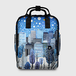 Рюкзак женский Новогодний синий ночной город, цвет: 3D-принт
