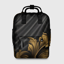 Рюкзак женский Лепнина золотые узоры на черной ткани, цвет: 3D-принт