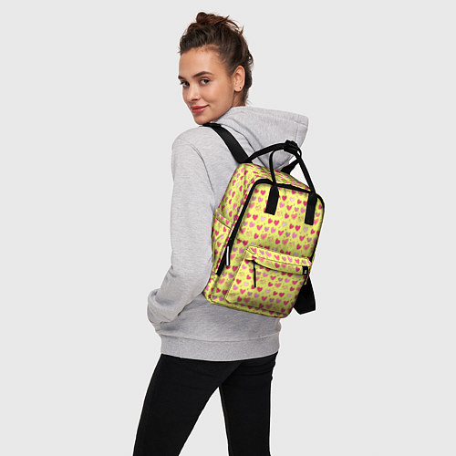 Женский рюкзак Сердечки на желтом - паттерн / 3D-принт – фото 3