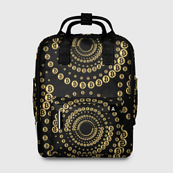 Рюкзак женский Золотой Биткоин на черном, цвет: 3D-принт