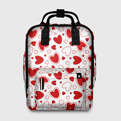 Женский рюкзак Красные сердечки на белом фоне