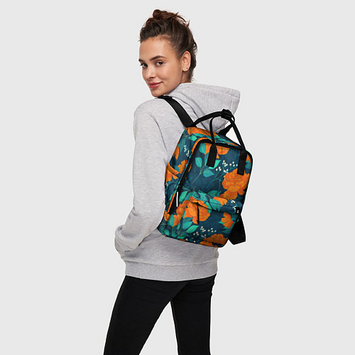 Женский рюкзак Паттерн с оранжевыми цветами / 3D-принт – фото 3