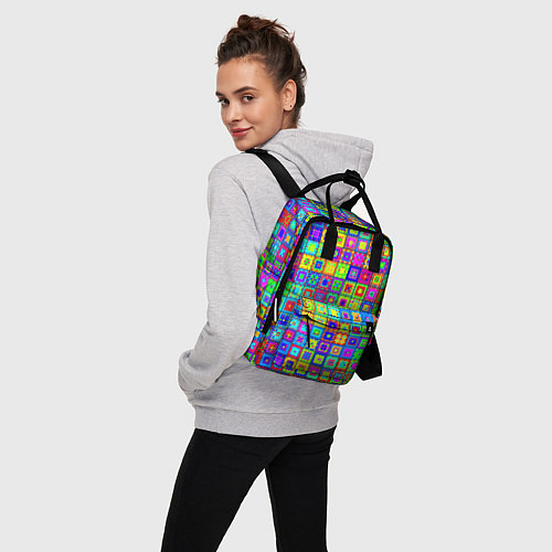 Женский рюкзак Узор из разноцветных квадратов / 3D-принт – фото 3