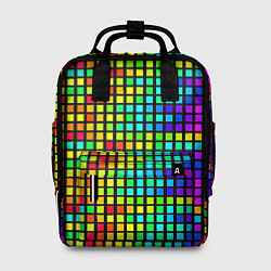 Женский рюкзак Разноцветные квадраты на чёрном фоне