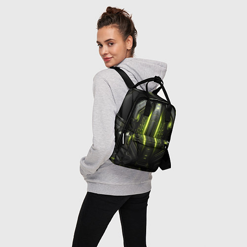 Женский рюкзак Яркая зеленая неоновая киберброня / 3D-принт – фото 3