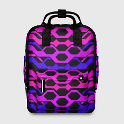 Женский рюкзак Розовые техно полосы на чёрном фоне
