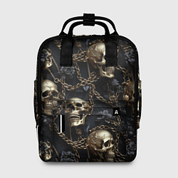 Рюкзак женский Прикованные золотой цепью черепа, цвет: 3D-принт