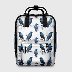 Рюкзак женский Чёрно-синие вороны и капли краски, цвет: 3D-принт