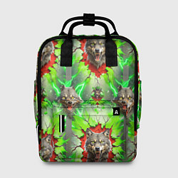 Рюкзак женский Волки из зеленого паттерна, цвет: 3D-принт