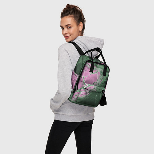 Женский рюкзак Мрамор темно-зеленый с розовым / 3D-принт – фото 3