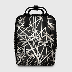 Рюкзак женский Белые хаотичные линии на чёрном фоне, цвет: 3D-принт