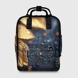 Рюкзак женский Золотые листья на темном фоне, цвет: 3D-принт