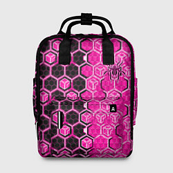 Рюкзак женский Техно-киберпанк шестиугольники розовый и чёрный с, цвет: 3D-принт