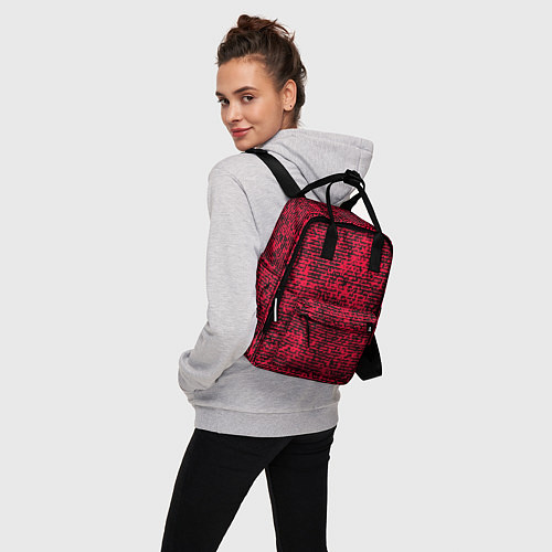 Женский рюкзак Ярко-розовый в чёрную текстурированную полоску / 3D-принт – фото 3