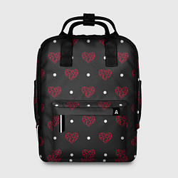 Женский рюкзак Красные сердечки и белые точки на черном