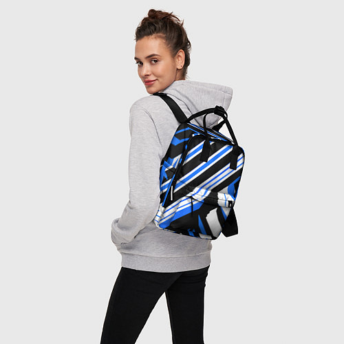 Женский рюкзак Чёрно-синие полосы на белом фоне / 3D-принт – фото 3