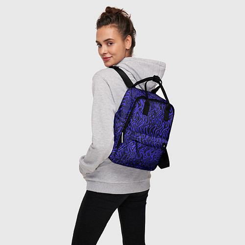 Женский рюкзак Чёрно-синий абстрактный узор / 3D-принт – фото 3