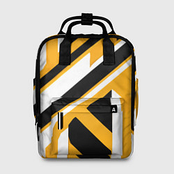 Рюкзак женский Чёрно-белые полосы и фигуры на жёлтом фоне, цвет: 3D-принт