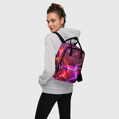 Женский рюкзак Красные плиты с фиолетовым свечением / 3D-принт – фото 3