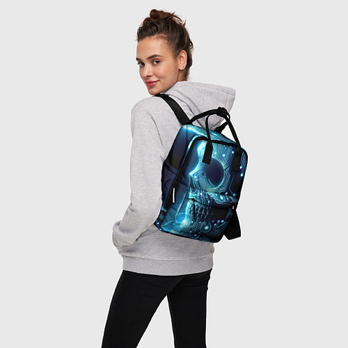 Женский рюкзак Cyber neon skull - ai art с дорожками на плате / 3D-принт – фото 3