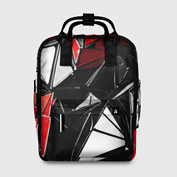 Женский рюкзак Красно-белые рельефные треугольники на чёрном фоне
