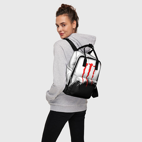 Женский рюкзак Monster energy чёрно белые краски / 3D-принт – фото 3