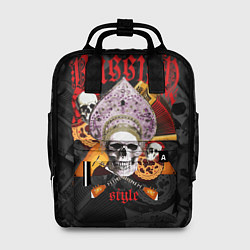 Женский рюкзак Череп в кокошнике на фоне матрёшек и балалаек