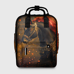 Рюкзак женский Черная лошадь с красной гривой - огненные частицы, цвет: 3D-принт