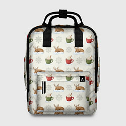 Рюкзак женский Зимний паттерн с оленем и чашками какао, цвет: 3D-принт