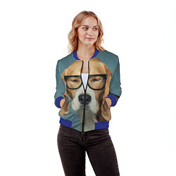 Бомбер женский Бигль в очках, цвет: 3D-синий — фото 2