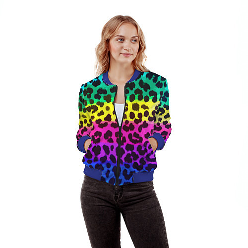 Женский бомбер Leopard Pattern Neon / 3D-Синий – фото 3