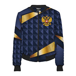 Бомбер женский Золотой герб России на объемном синим фоне, цвет: 3D-черный